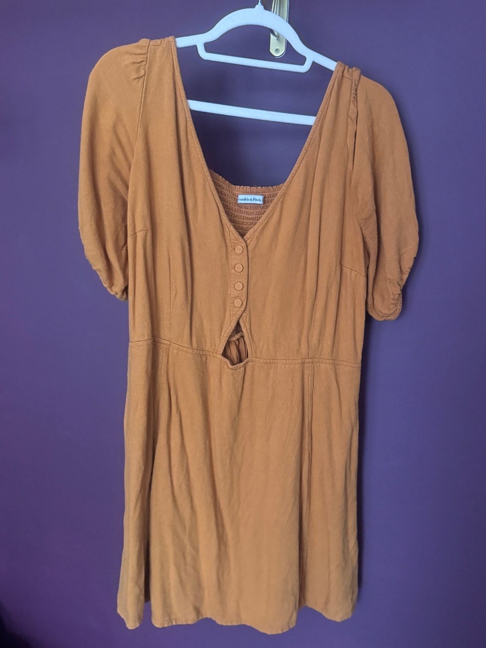Abercrombie & Fitch Mustard Smocked V-Neck Mini Dress